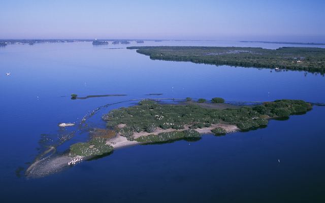 Aerial view of Pelican Island in the Indian River Lagoon near Sebastian