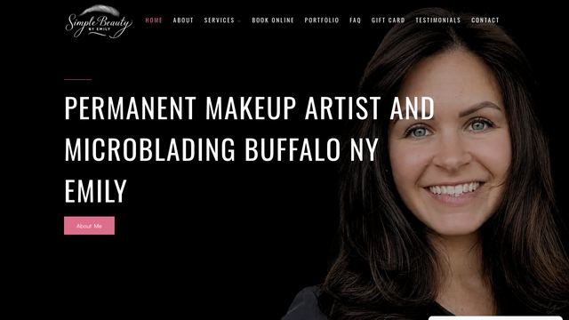 Simple Beauty by Emily homepage with a portrait and a permanent makeup headline